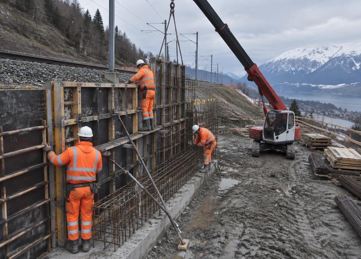 Ouvrage en béton armé en cours de réalisation sur un chantier de génie civil